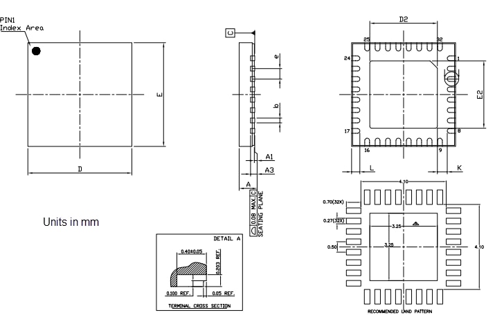 Mechanical Drawing - Diodes Incorporated PI6C492150xTQ Automotive LVDS Buffer Outputs